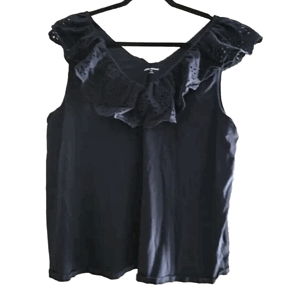 Lane Bryant Navy Blue V-Neck Eyelet Ruffle Sleeveless Tank Top Womans Size 26/28